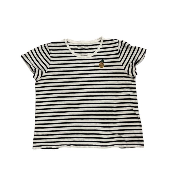 J. Crew Black & White Striped Collector Tee, Pineapple Detail, T-Shirt, Sz XXL - Picture 1 of 8